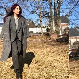 Vintage Wool Coat Gray Grey Plaid 100% Pure Wool